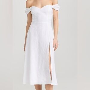 Reformation White One Shoulder Puff Sleeve Midi Dress